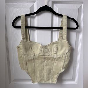 Zara Seafoam Green Zip Up Cropped Corset Denim